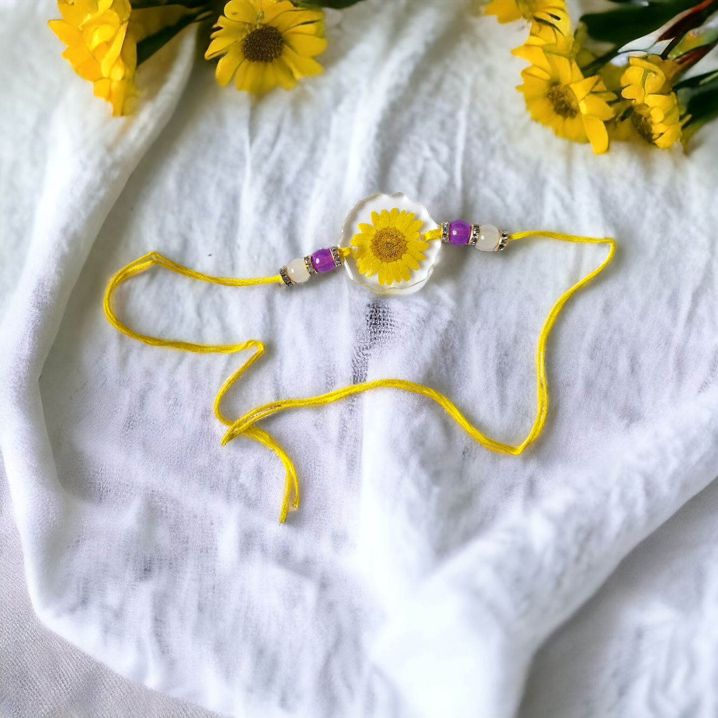 Sunshine Daisy Rakhi | Rakhi for Raksha Bandhan | Floral Rakhi | Elnorah Jewellery