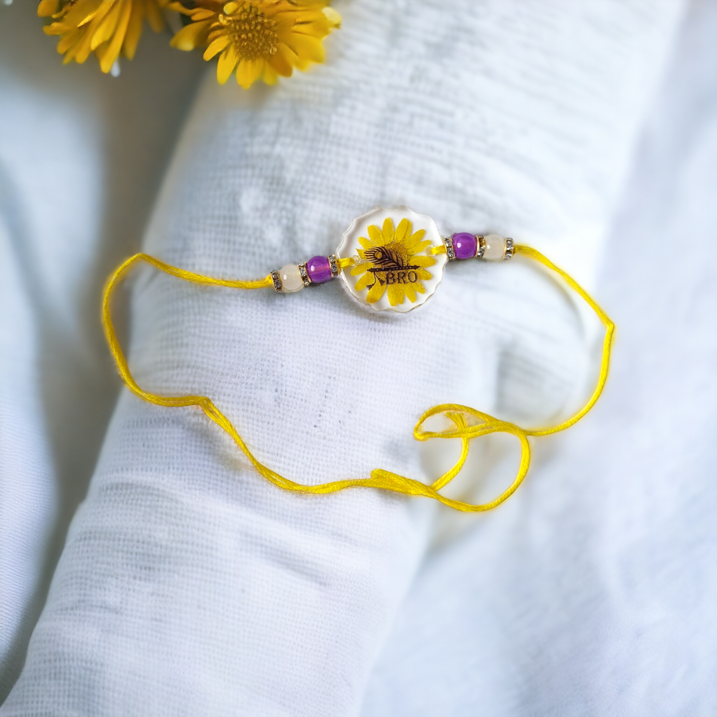 Sunshine Daisy Rakhi | Rakhi for Raksha Bandhan | Floral Rakhi | Elnorah Jewellery