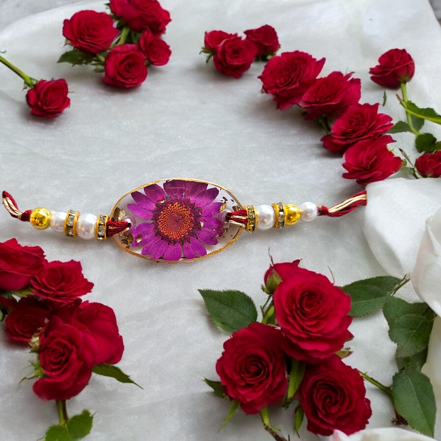 Violet Bloom Rakhi - Perfect for Raksha Bandhan 2024 | Unisex Purple Daisy Rakhi | Real Flower Jewellery | Elnorah Jewellery