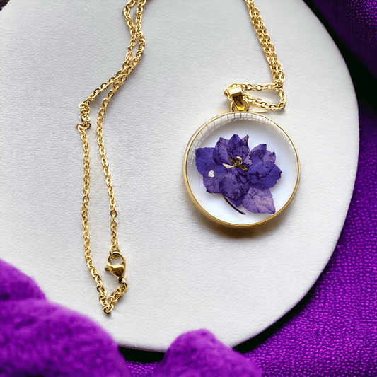Water Lily Pendant | Real Flower Jewellery | Elnorah Jewellery | Purple Necklace