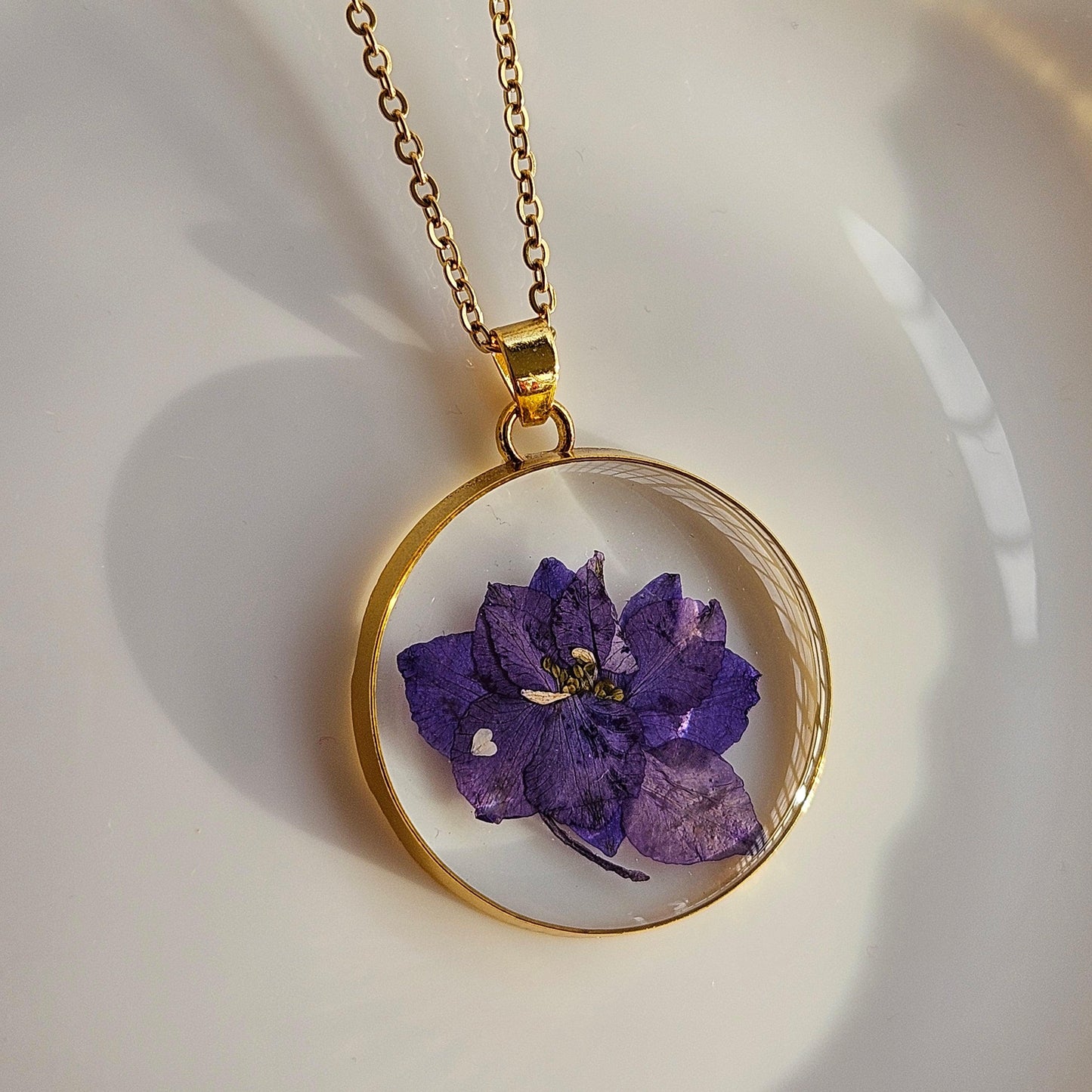 Water Lily Pendant | Real Flower Jewellery | Elnorah Jewellery | Purple Necklace