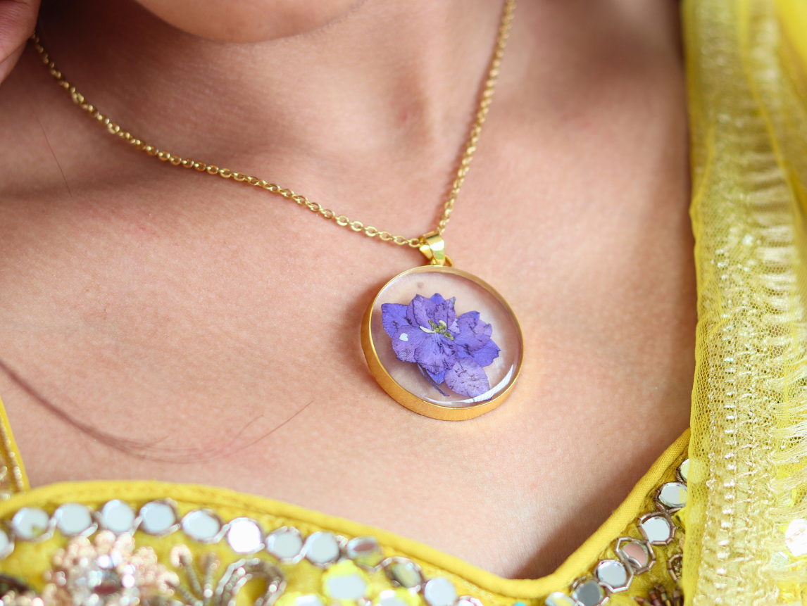Water Lily Pendant | Real Flower Jewellery | Elnorah Jewellery | Purple Necklace