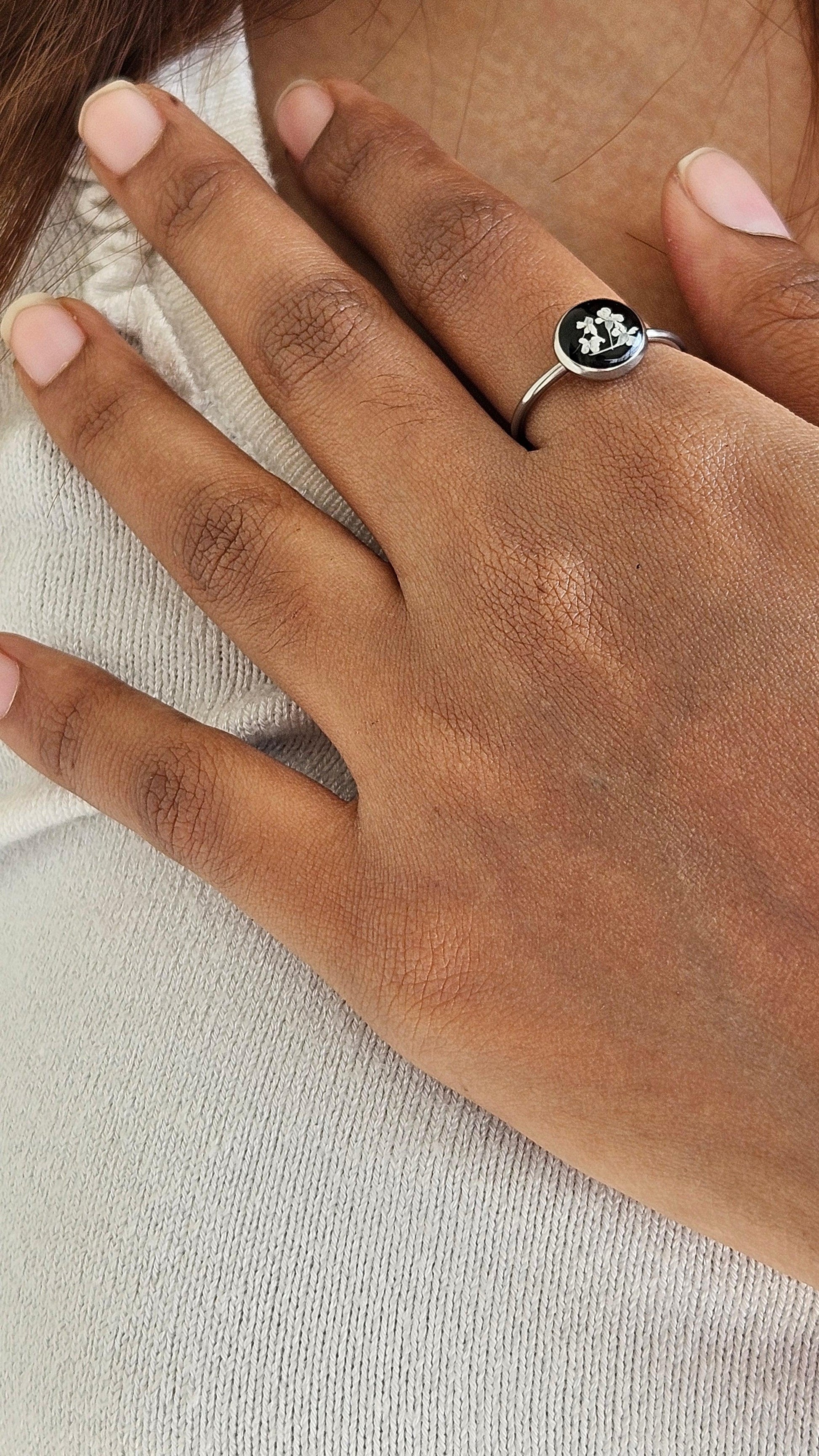 White Lace Ring | Real Flower Jewellery | Elnorah Jewellery | Real Lace Flower