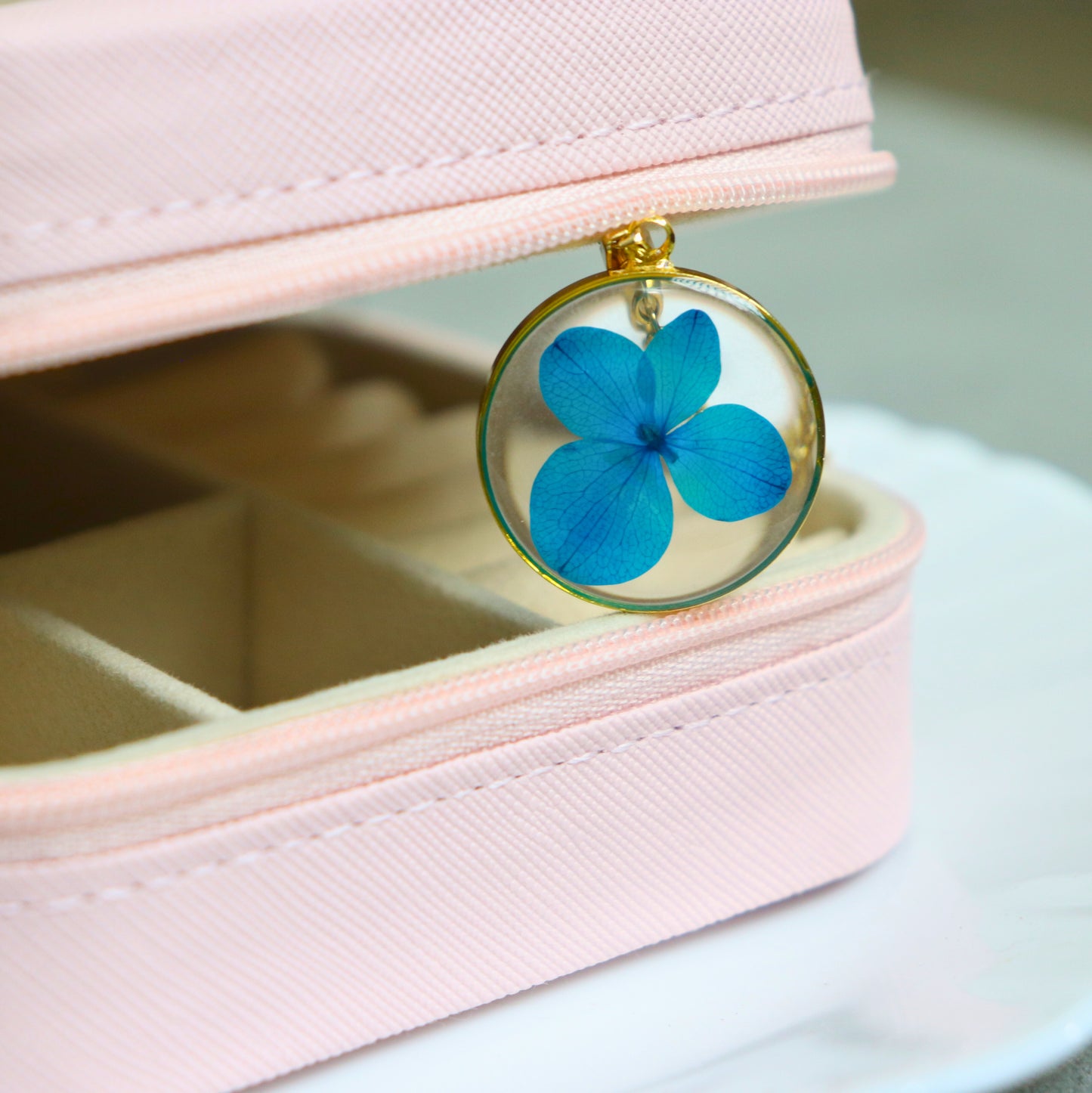 Azure Blossom Pendant Blue | Real Flower Jewellery | Elnorah Botanical Jewellery | Valentines day gift