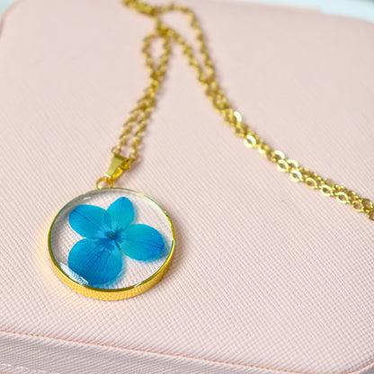 Azure Blossom Pendant Blue | Real Flower Jewellery | Elnorah Botanical Jewellery | Valentines day gift