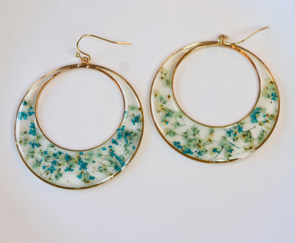 Blue & Green Harmony Earrings | Valentines day gift | Gift for women | Real Flower Jewellery | Elnorah Jewellery