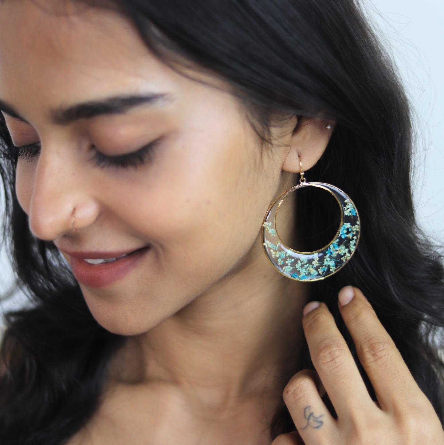 Blue & Green Harmony Earrings | Valentines day gift | Gift for women | Real Flower Jewellery | Elnorah Jewellery