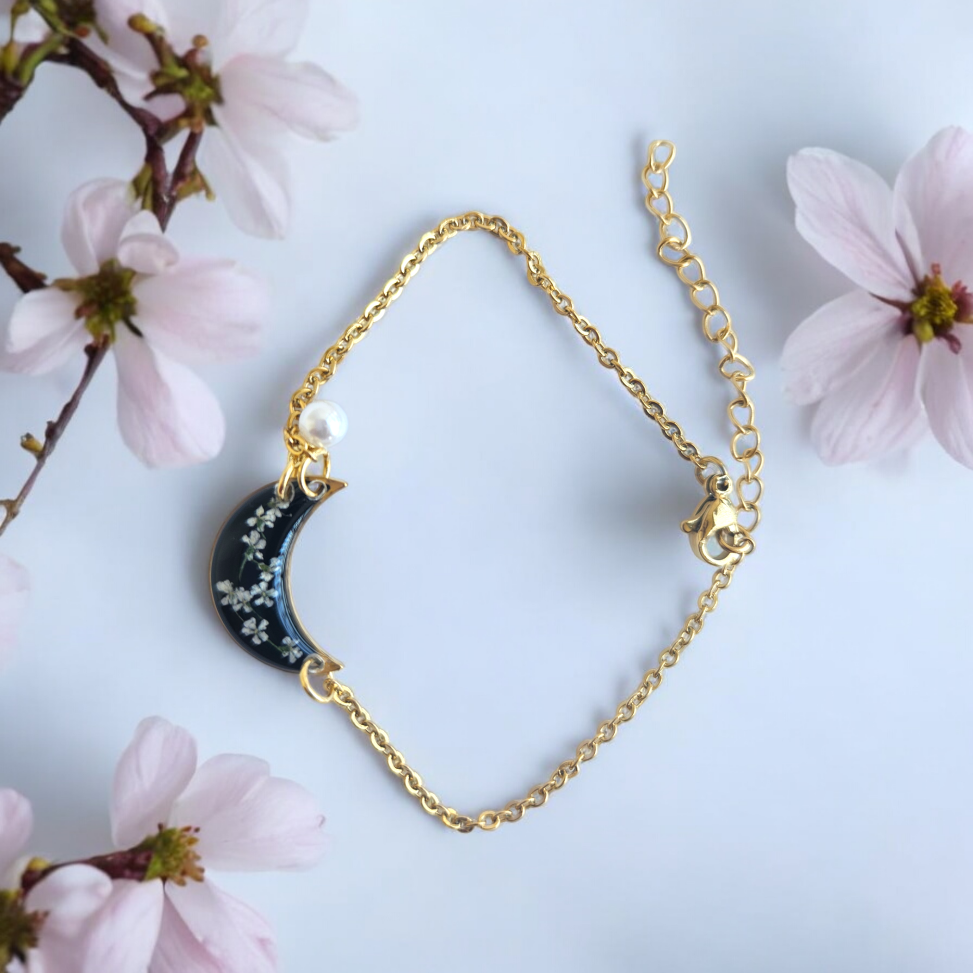 Black Moon Bracelet for Women | Gifts for girlfriend and wife | Real flower jewellery for women