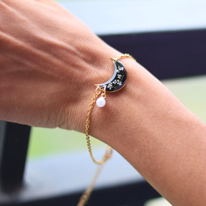 Black Moon Bracelet for Women | Gifts for girlfriend and wife | Real flower jewellery for women