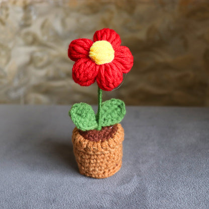 Crimson Bloom Crochet Pot - Red Daisy Decor