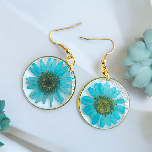 Blue Daisy Earrings | Real Flower Jewellery | Jewellery for Women | Gifts for her | Gifts for girlfriend and wife