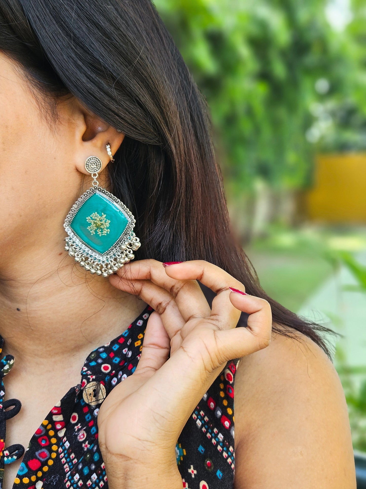 Emerald Lace Jhumka | Real Flower Jewellery | Botanical floral Jhumka Elnorah