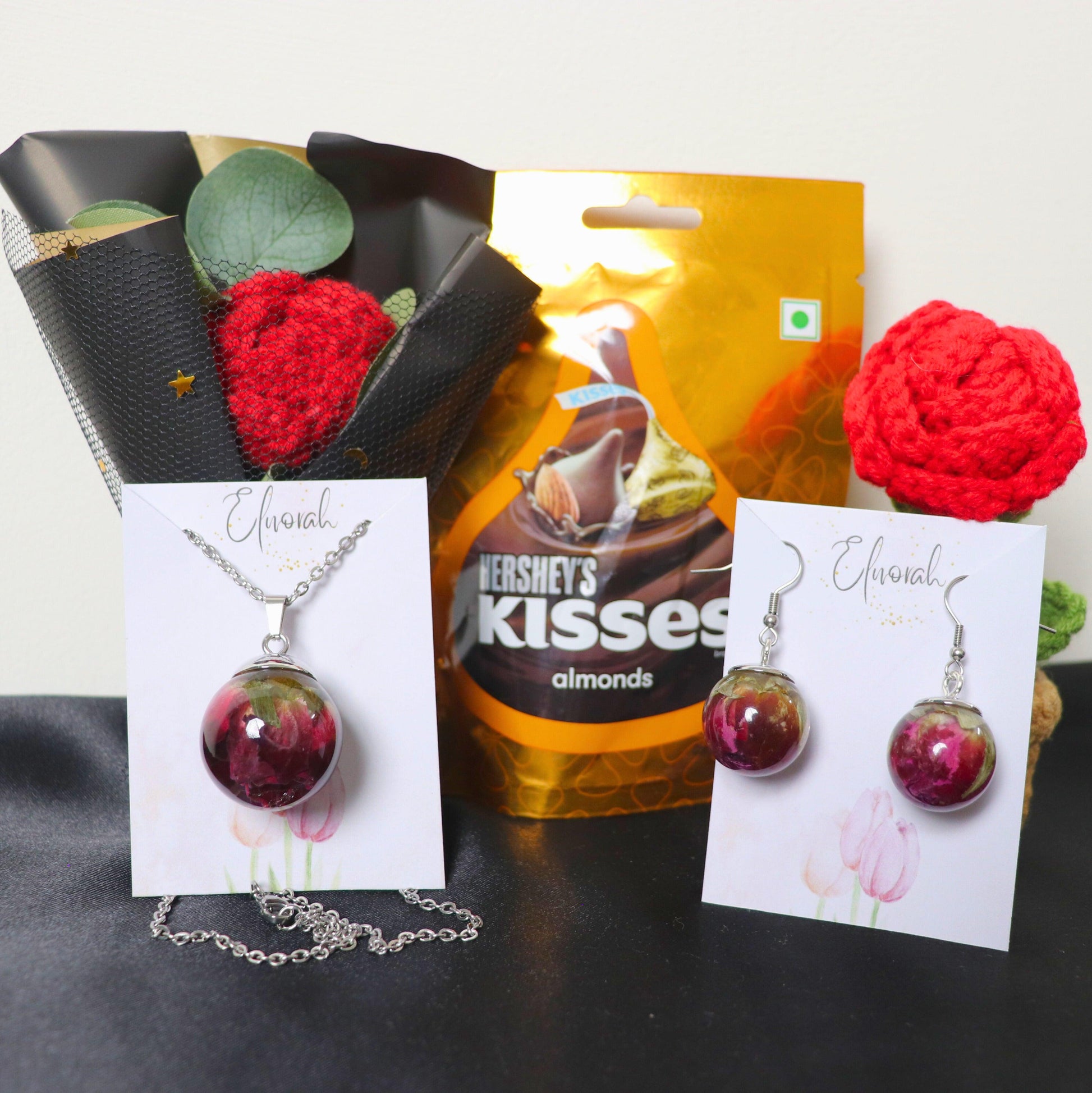 Eternal Rose Proposal Gift Hamper | Valentines day gift hamper | Valentines day | Red rose set | Necklace and earrings for women | Red rose mini bouquet