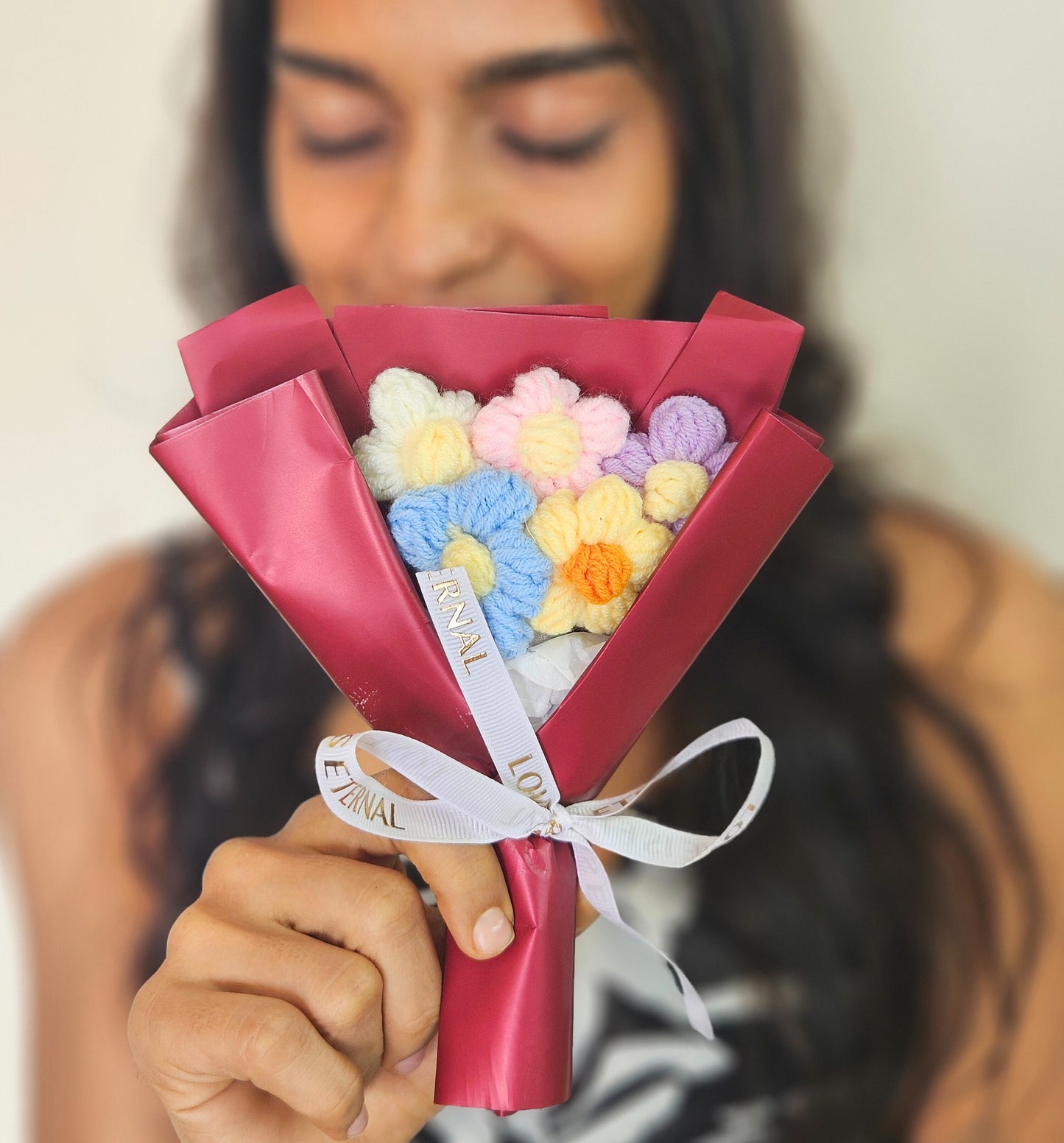 Everlasting Memory Mini Forget-Me-Not Bouquet | Mini crochet flower bouquet | Mini flower bouquet | Valentines day gift | Elnorah