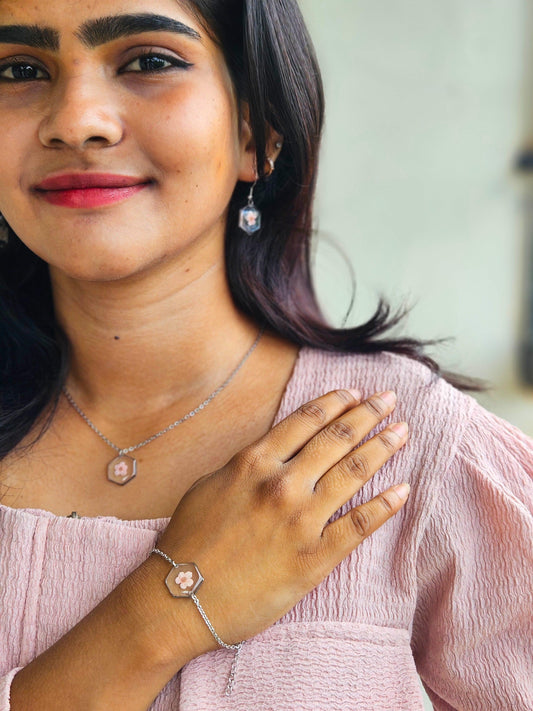 Pink Forget me not Jewellery set | Real Flower Jewellery | Elnorah