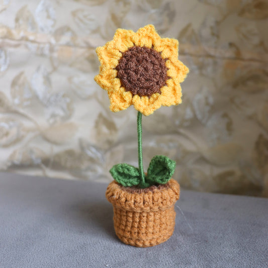 Golden Bloom Crochet Pot - Sunflower Decor