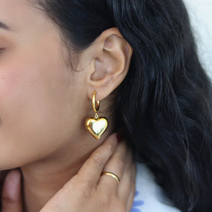 Golden Love Hoop Earrings | Heart earrings for women waterproof