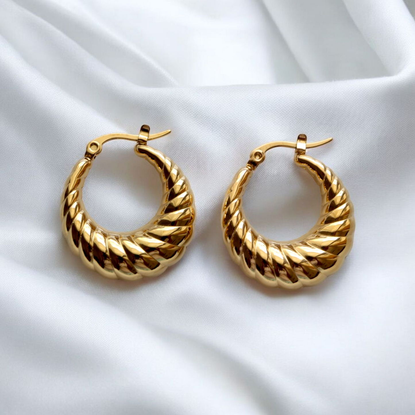 Golden Swirl Hoops | Fashion Hoop Earrings for Women | Waterproof earrings