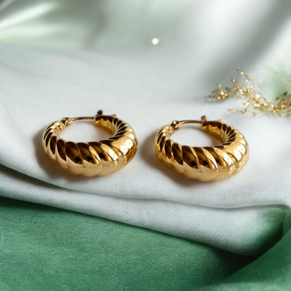 Golden Swirl Hoops | Fashion Hoop Earrings for Women | Waterproof earrings