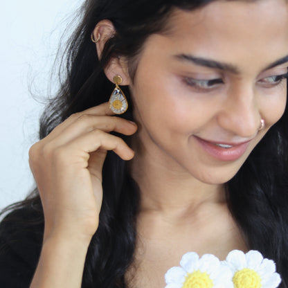 Golden aster earrings for women | Real flower jewellery | Floral earrings | Valentines day gift | Earrings for women