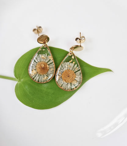 Golden aster earrings for women | Real flower jewellery | Floral earrings | Valentines day gift | Earrings for women