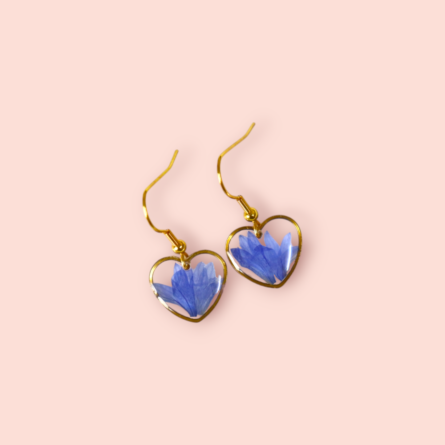 Love Blossom Blue Cornflower Heart Earrings | Minimalistic earrings | Valentines day gift | Gift for women | Real flower jewellery | Elnorah Jewellery