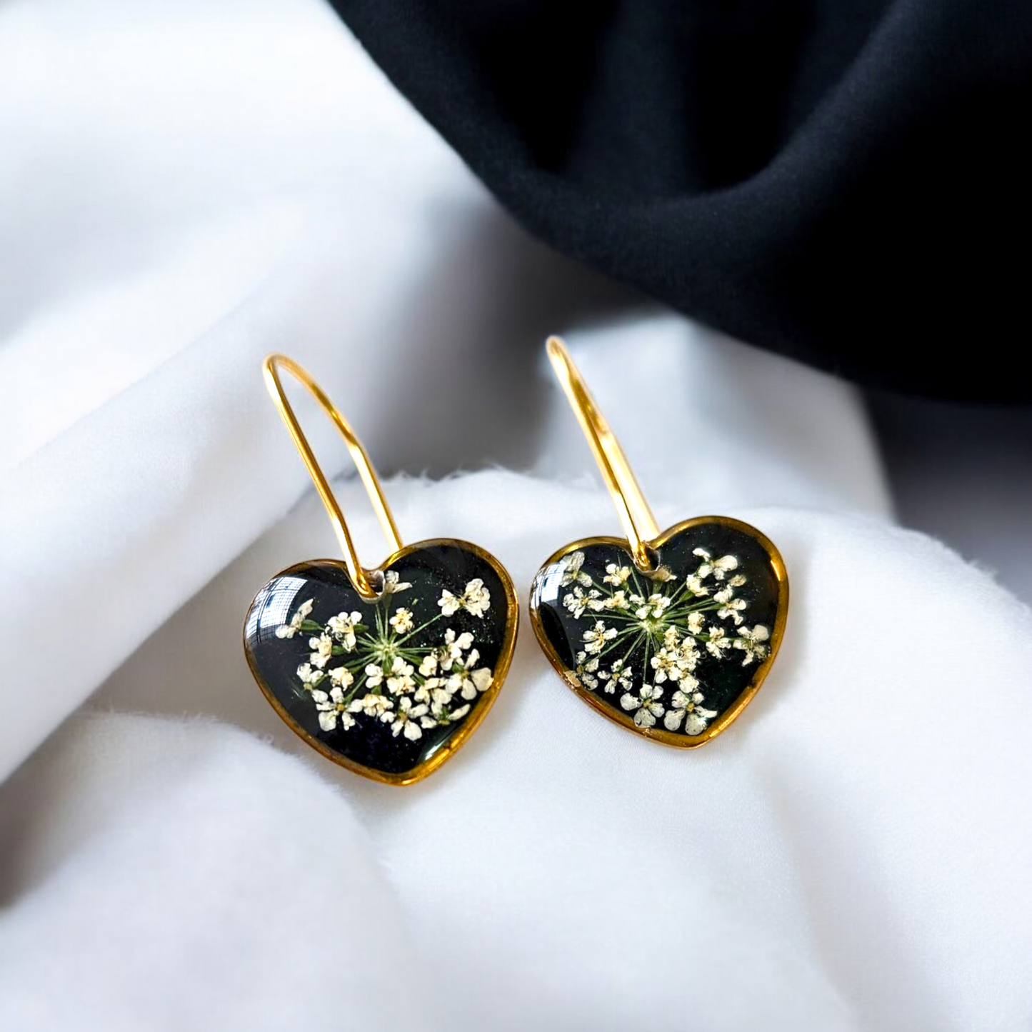 Midnight Bloom Lace Heart Earrings | Valentines day gift | Gifts for women | Real flower Jewellery | Elnorah Jewellery