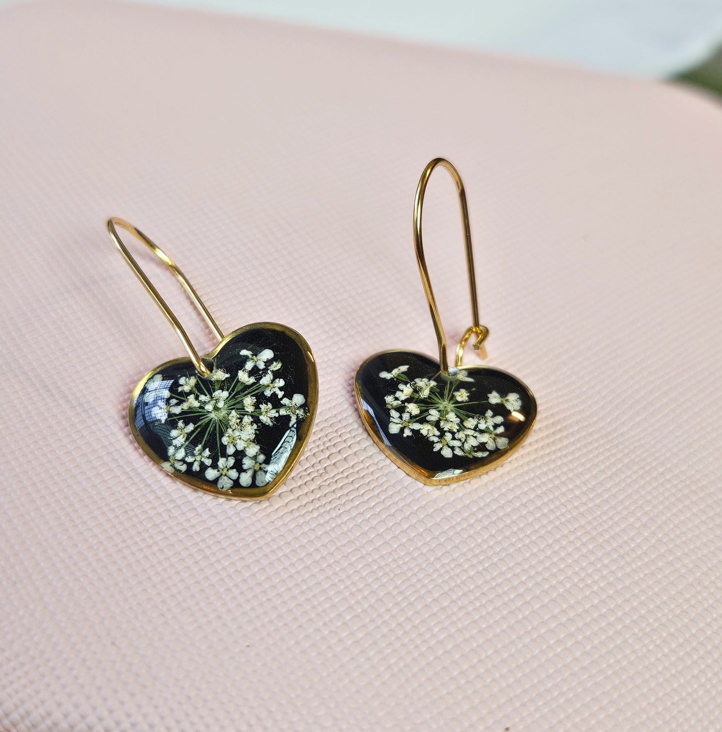 Midnight Bloom Lace Heart Earrings | Valentines day gift | Gifts for women | Real flower Jewellery | Elnorah Jewellery