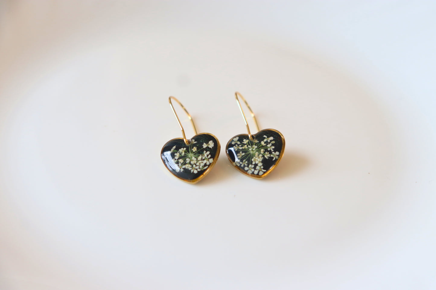 Midnight Bloom Lace Heart Earrings | Valentines day gift | Gifts for women | Real flower Jewellery | Elnorah Jewellery