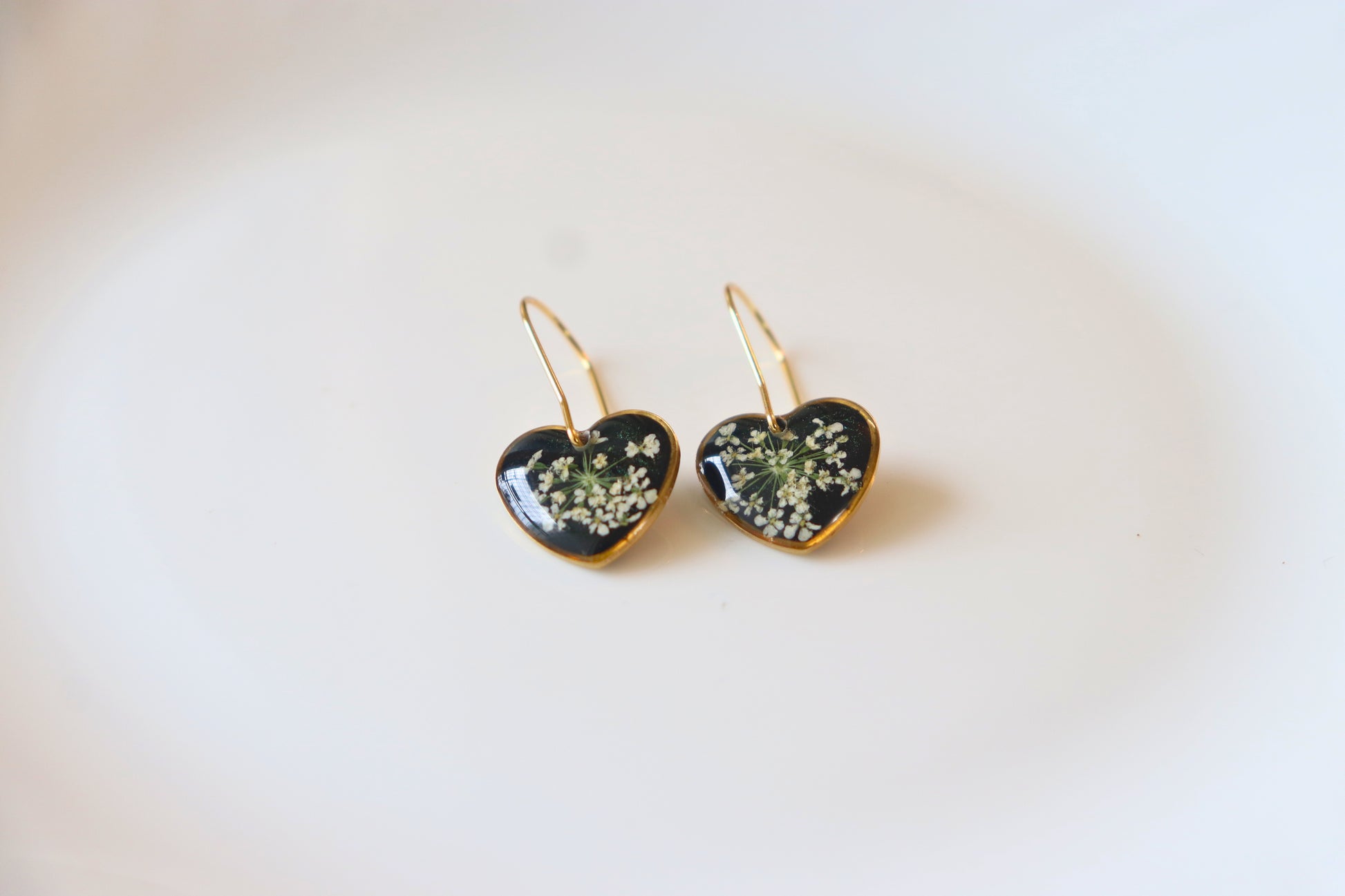 Midnight Bloom Lace Heart Earrings | Valentines day gift | Gifts for women | Real flower Jewellery | Elnorah Jewellery