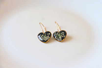 Midnight Bloom Lace Heart Earrings | Valentines day gift | Gifts for women | Real flower Jewellery | Elnorah Jewellery