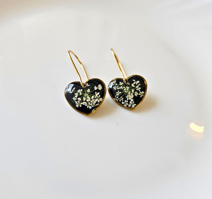 Midnight Bloom Lace Heart Earrings | Valentines day gift | Gifts for women | Real flower Jewellery | Elnorah Jewellery