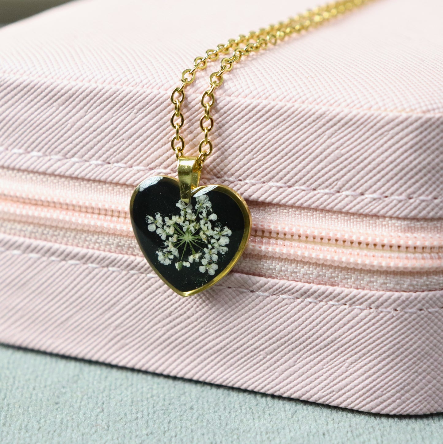 Midnight Bloom Lace Heart Necklace | Valentines day gift | Gifts for women | Real flower Jewellery | Elnorah Jewellery