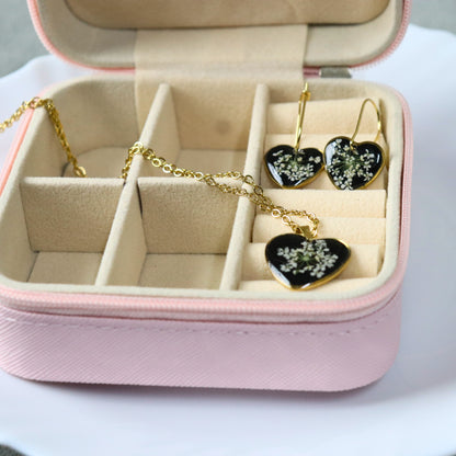 Midnight Bloom Lace Heart Jewellery set | Valentines day gift | Gifts for women | Real flower Jewellery | Elnorah Jewellery