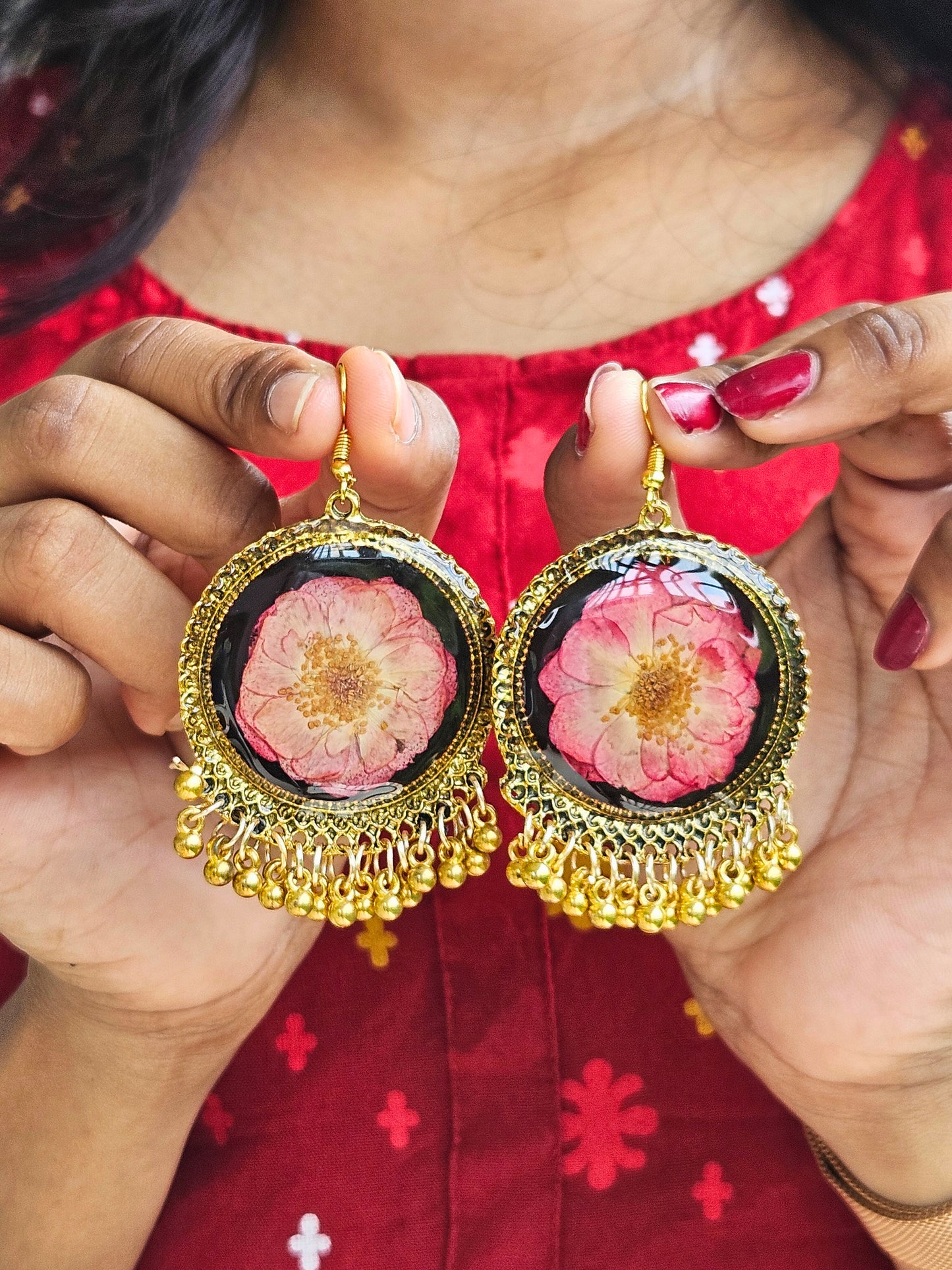 Midnight Rose Jhumka | Real Flower Jewellery | Botanical Floral Jhumka Elnorah