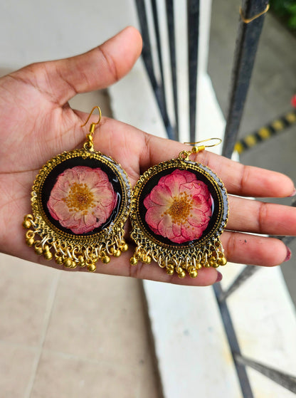 Midnight Rose Jhumka | Real Flower Jewellery | Botanical Floral Jhumka Elnorah