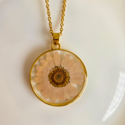 Peach Daisy Necklace | Real Flower Jewellery