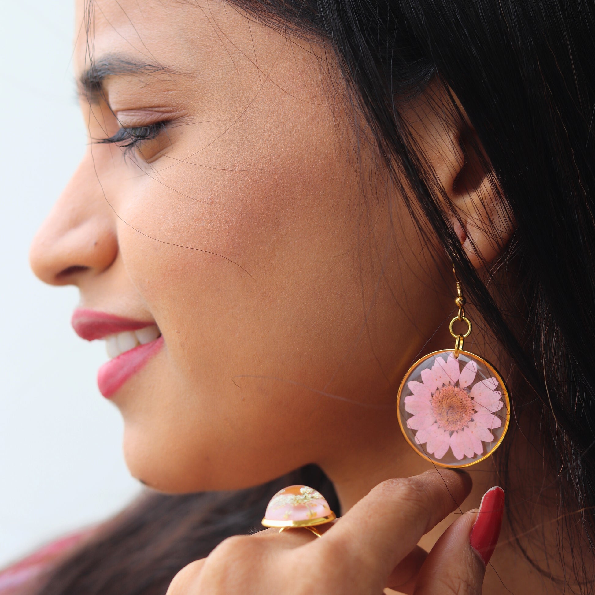 Pink Daisy Earrings | Gifts for girlfriend and wife | Earrings for women | Real Flower Jewellery for women