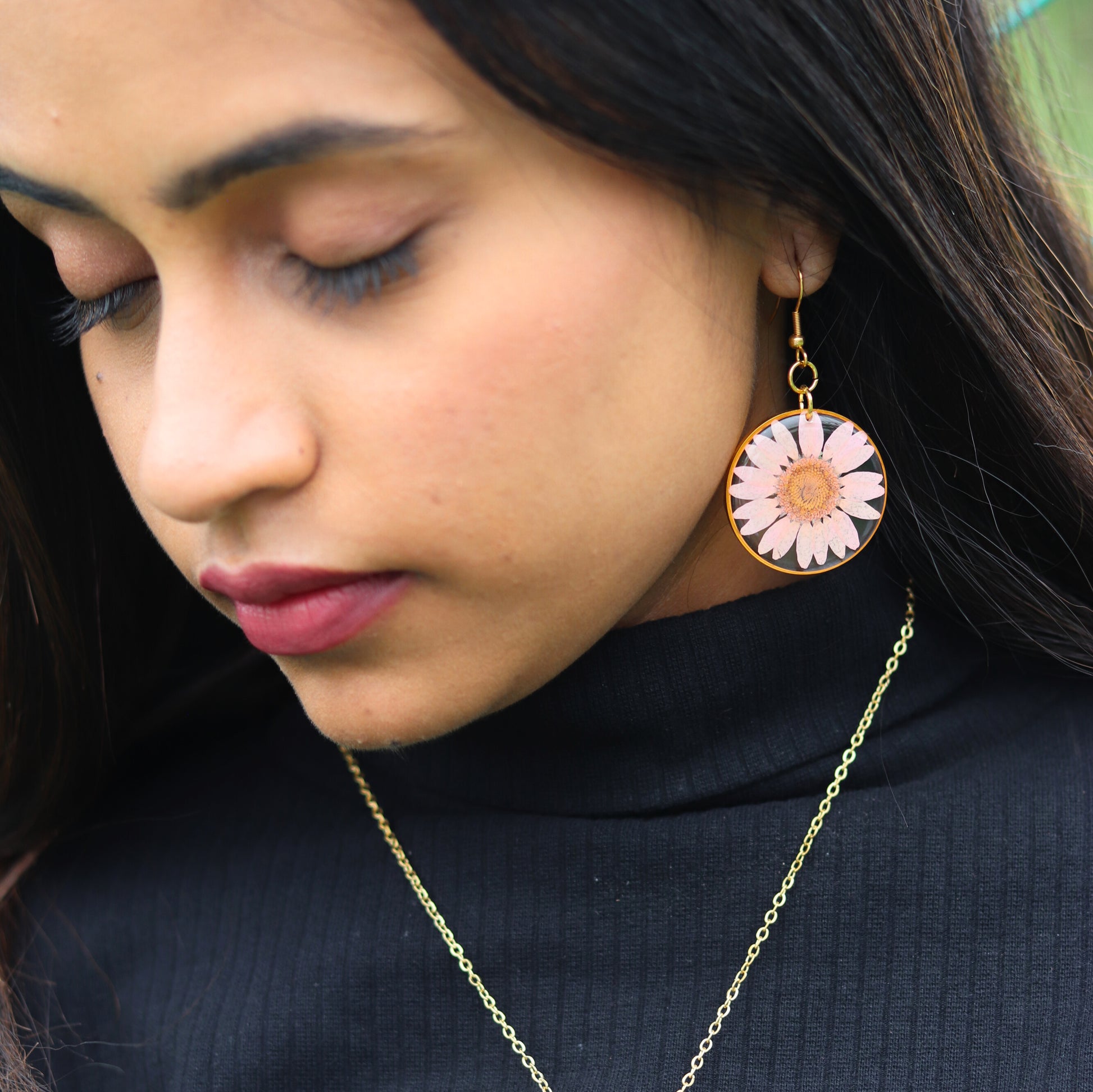 Pink Daisy Earrings | Gifts for girlfriend and wife | Earrings for women | Real Flower Jewellery for women