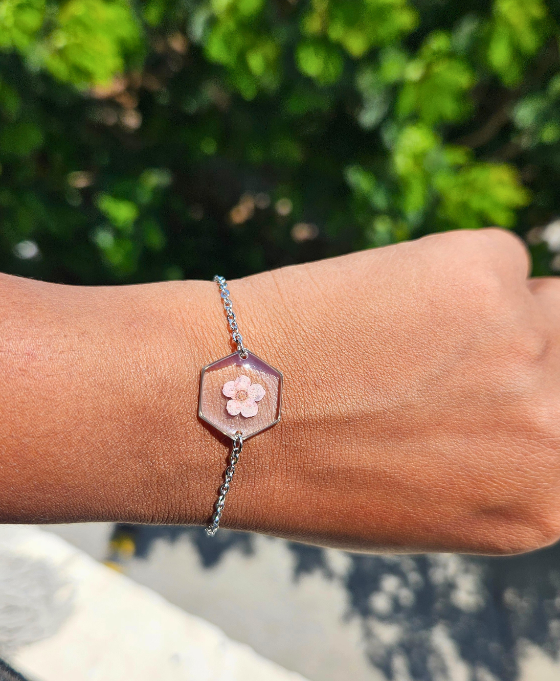 Pink Forget me not bracelet | Real Flower Jewellery | Elnorah