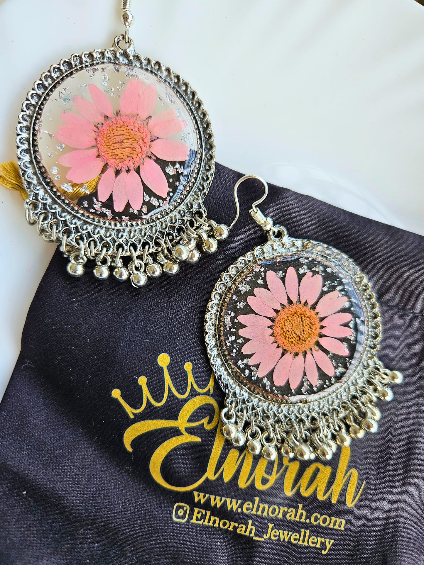 Pink Daisy Sparkle Jhumka | Floral Jhumka | Real Flower Jewellery