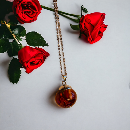 Red Rose necklace | Real Flower Jewellery | Real Rose Necklace | Elnorah Jewellery