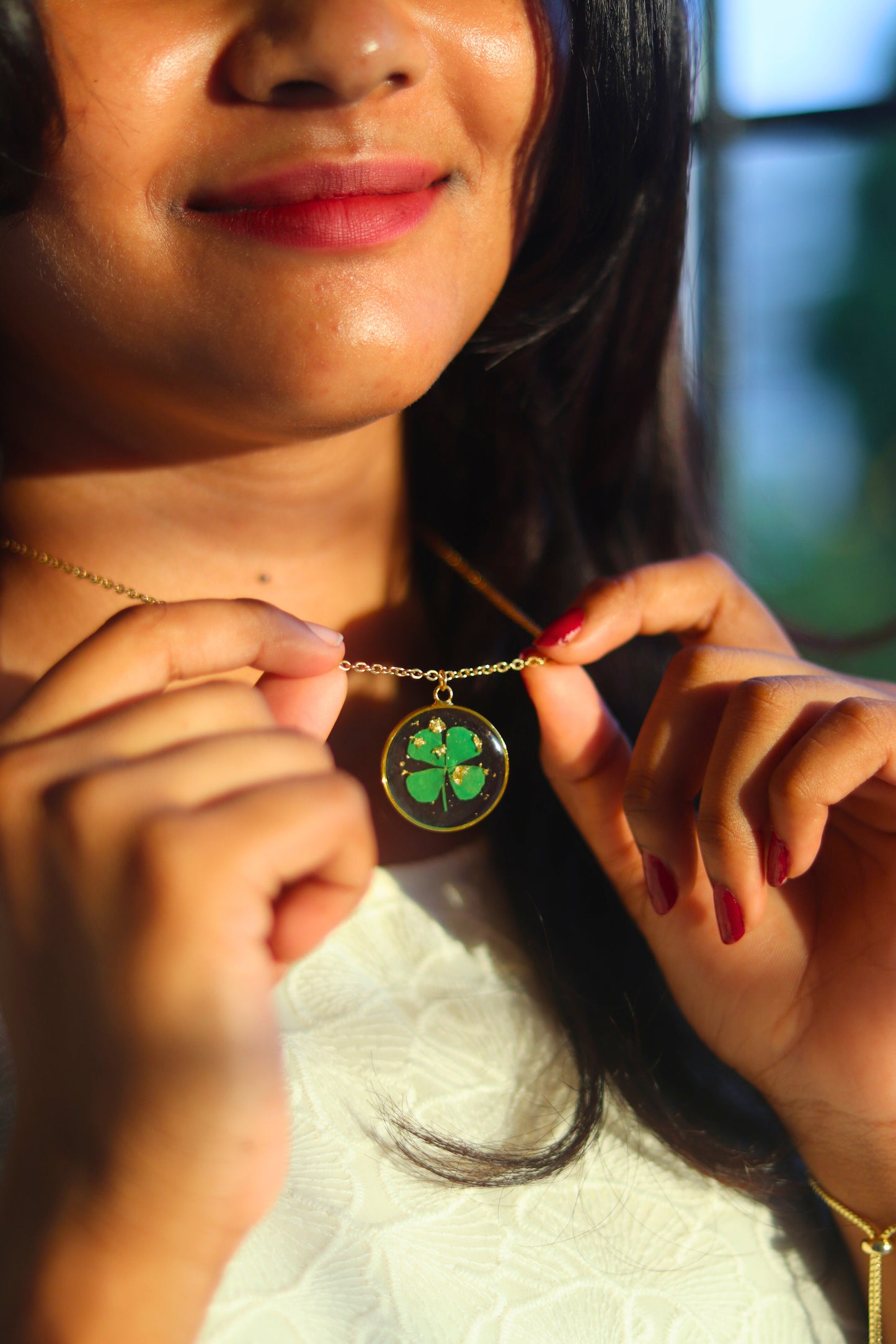 Lucky Clover Pendant | Real Flower Jewellery | Elnorah Jewellery | Botanical