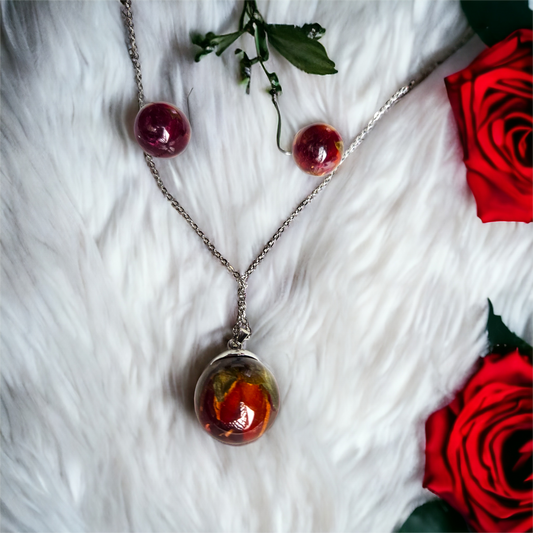 Real Red Rose Jewellery set | Real Flower Jewellery | Elnorah