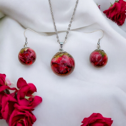 Real Red Rose Jewellery set | Real Flower Jewellery | Elnorah