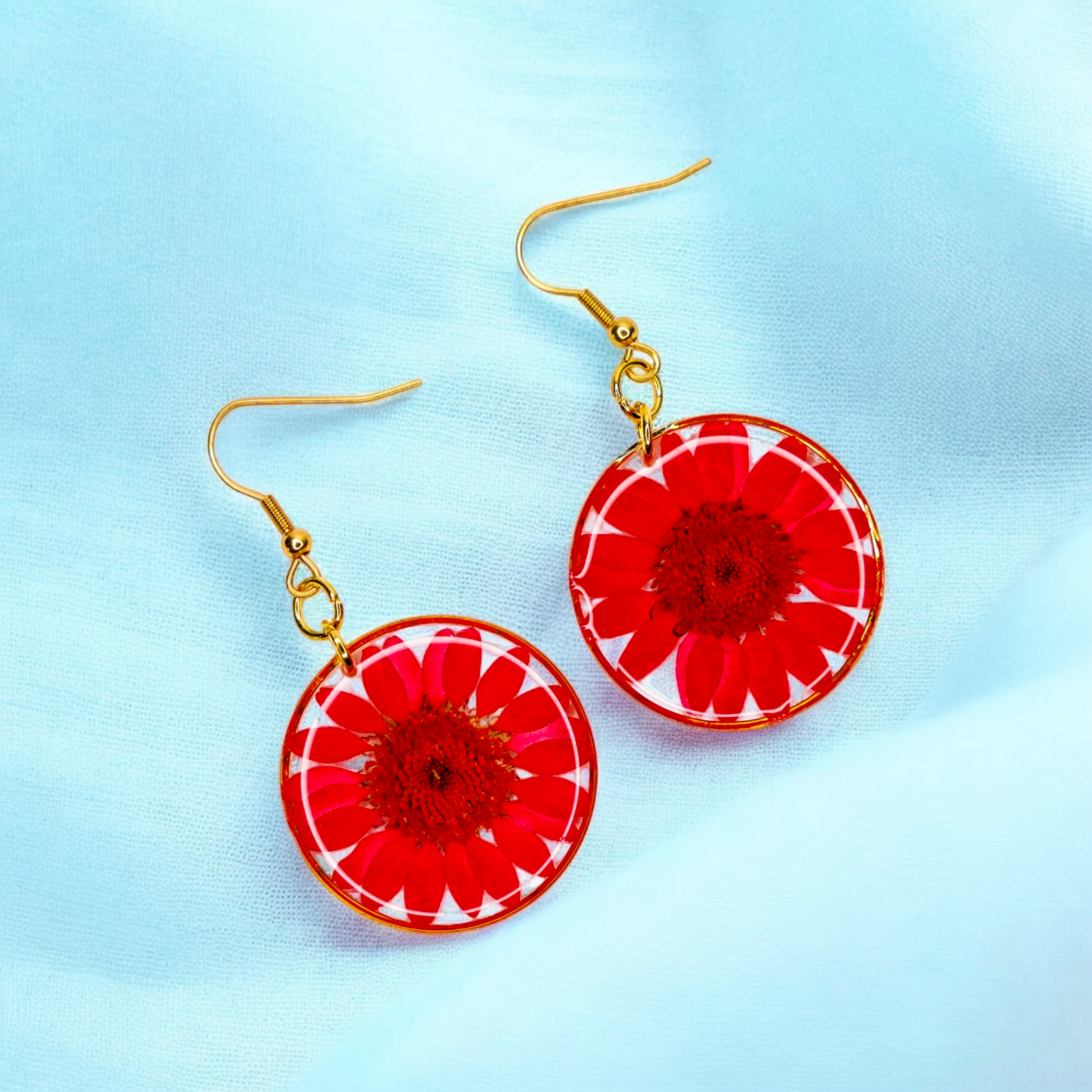 Red Daisy Earrings | Real Flower Earrings | Earrings for women | Gifts for her