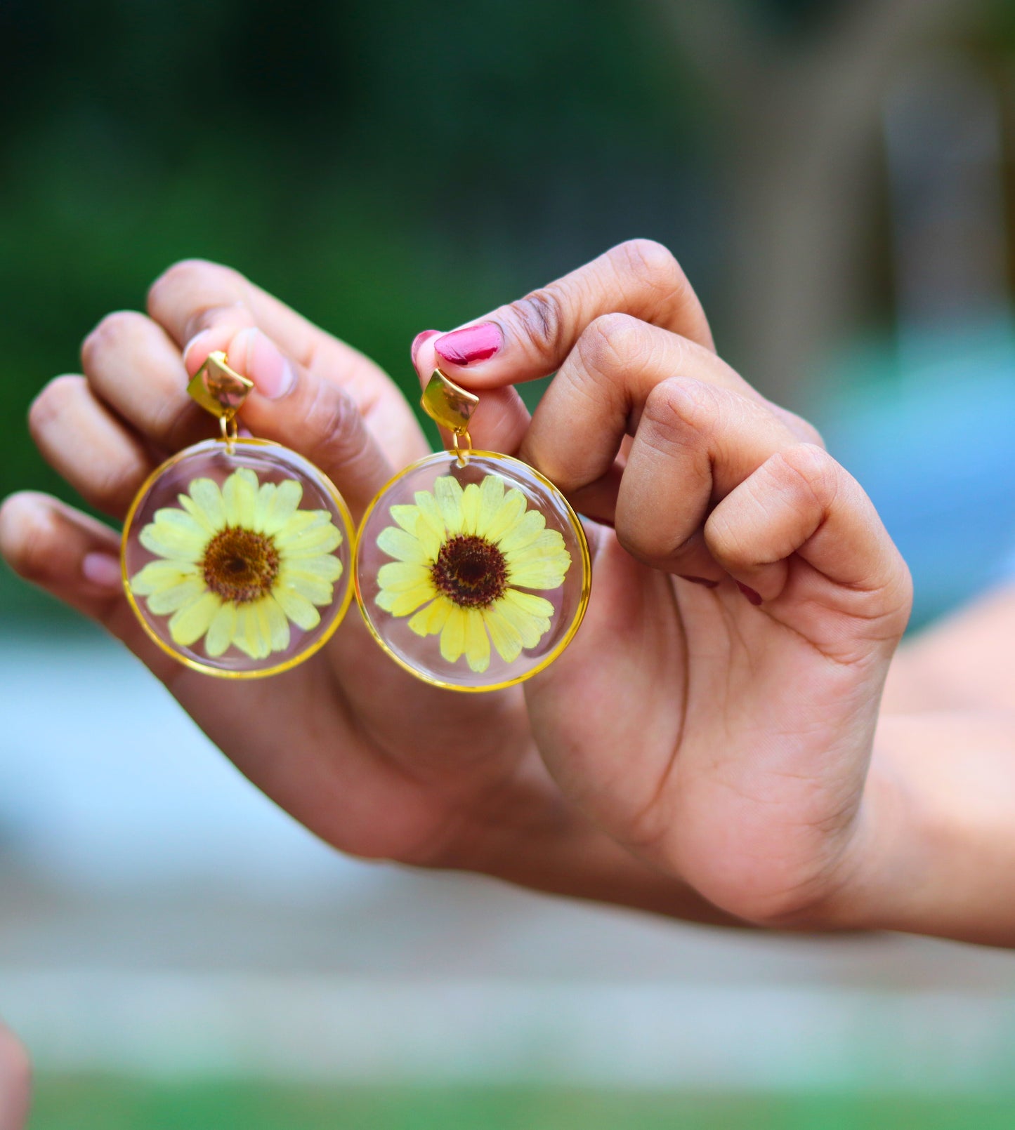 Radiant Sunflower Earrings| Real Flower Jewellery | Elnorah Jewellery
