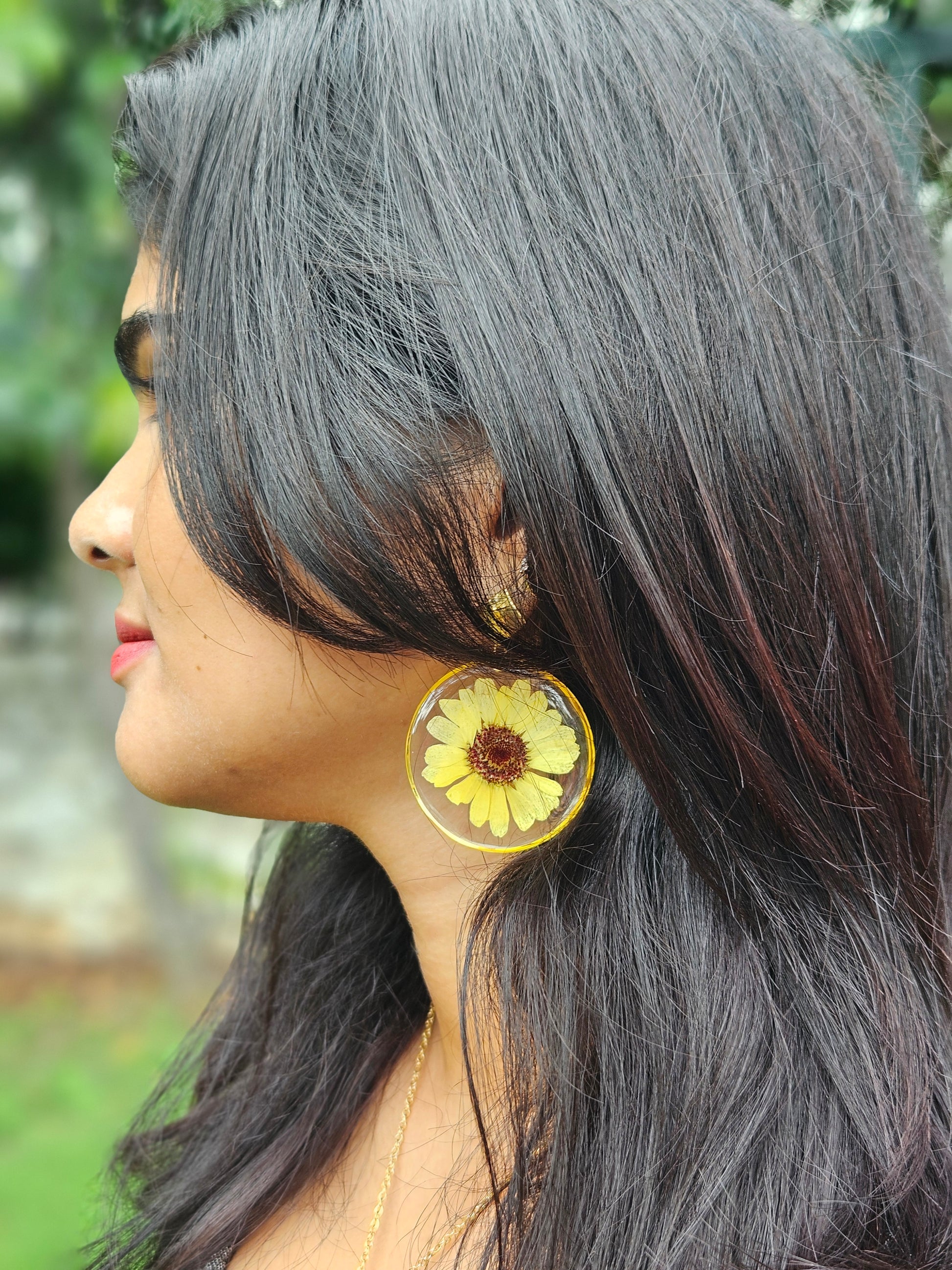 Sunflower Earrings | Real Flower Jewellery | Botanical earrings | Elnorah Jewellery