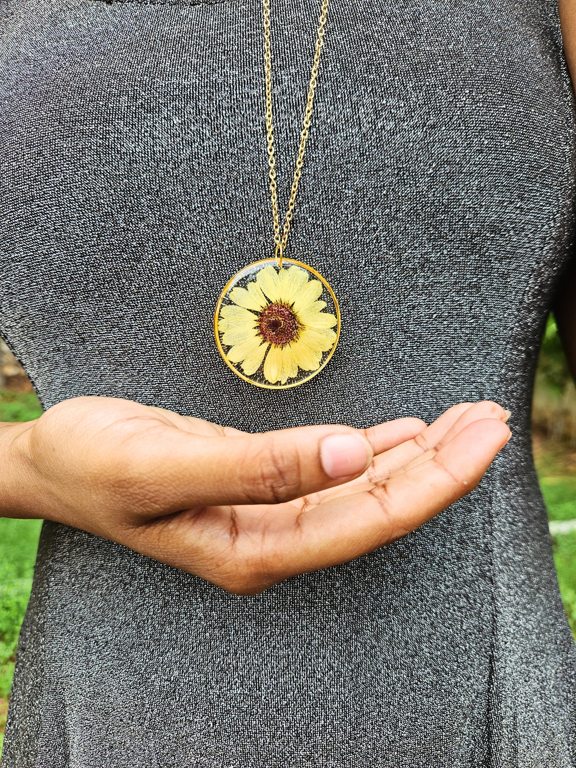 Radiant Sunflower Necklace | Real Flower Jewellery | Elnorah Jewellery