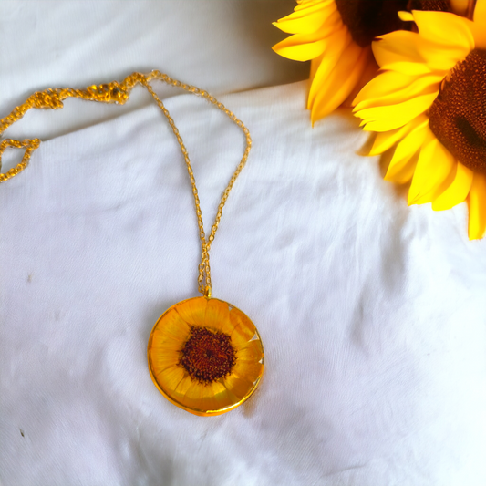 Real Sunflower Necklace | SunshineBloomNecklace | Elnorah Jewellery